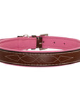 ExionPro Fancy Stitched Padded Leather Dog Collar - Pink Padding