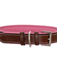 ExionPro Fancy Stitched Padded Leather Dog Collar - Pink Padding