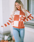 Miller Checkered Floral Striped Sleeve Sweater