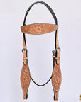 HILASON Western Horse Headstall Breast Collar Set Tack Genuine American Leather Floral Tan