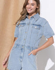 Washed Denim Overall Romper