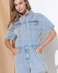Washed Denim Overall Romper