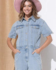 Washed Denim Overall Romper