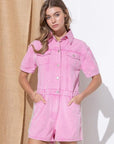 Washed Denim Overall Romper