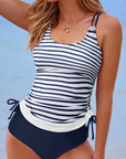 Everlee Stripe Drawstring Tummy Control Tankini Swimsuit