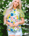 Samira Bubble Sleeve Lace Trim Floral Blouse