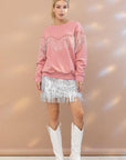 Rhinestone Fringe Pullover Top