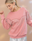 Rhinestone Fringe Pullover Top