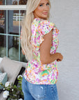 Savanna Ruffled Short Sleeve Notched Neck Blouse