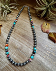 Mohave Turquoise Mix & Sterling Silver Necklace – 8 mm Beads – 19 Inch + Extender