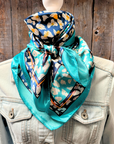 35X35" Blue and Aqua Flower and Spots Pattern Wild Rag / Scarf WR1038
