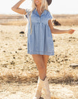 Laney Lapel Neck High Waist Denim Babydoll Dress