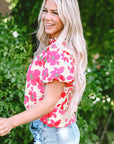 Elyse Floral Puff Sleeve Frilled Neckline Blouse