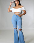 Knee Rip Flare Jean in Medium Wash