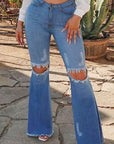 Knee Rip Flare Jean in Medium Wash