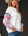 Floral Patchwork Ruffle Balloon Sleeve Blouse