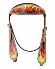 HILASON Western Horse Leather Headstall & Breast Collar Tack Set Flame