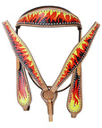 HILASON Western Horse Leather Headstall & Breast Collar Tack Set Flame