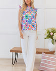 Reign Flutter Sleeve Mock Neck Shirred Blouse