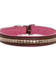 ExionPro Silver Clincher Padded Leather Dog Collar - Pink Padding