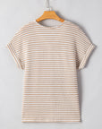 Stripe Button Front V-Neck T-Shirt