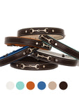 ExionPro Silver Snaffle Padded Leather Dog Collar - Blue Padding