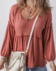 Rowan Textured Frilled Trim Puff Sleeve Blouse