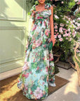 Resort rose mesh tulle flare dress