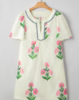 Floral Split Neck Mini Dress