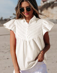 Noor Half Button Lace Flutter Sleeve Blouse