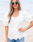 Anaiah Bow Knot Puff Sleeve Peplum Top