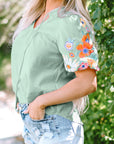 Floral Embroidered Puff Sleeve Blouse