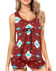 Burgandy Aztec Tankini & Boy Shorts Swim Set
