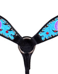 Western Horse Breast Collar Tack American Leather Black Turquoise Hilason