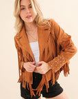 Studded Fringe Open Western Jacket