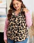 Plus Size Leopard Sherpa Buttoned Vest Jacket