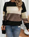 Colorblock Crew Neck Drop Shoulder Sweater