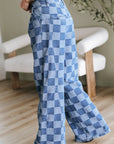 Checker Denim Wide Leg Jeans