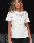Nora Bow Embellished Round Neck Top
