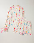 Christmas Wine Glass Bow Knot Pajama Set