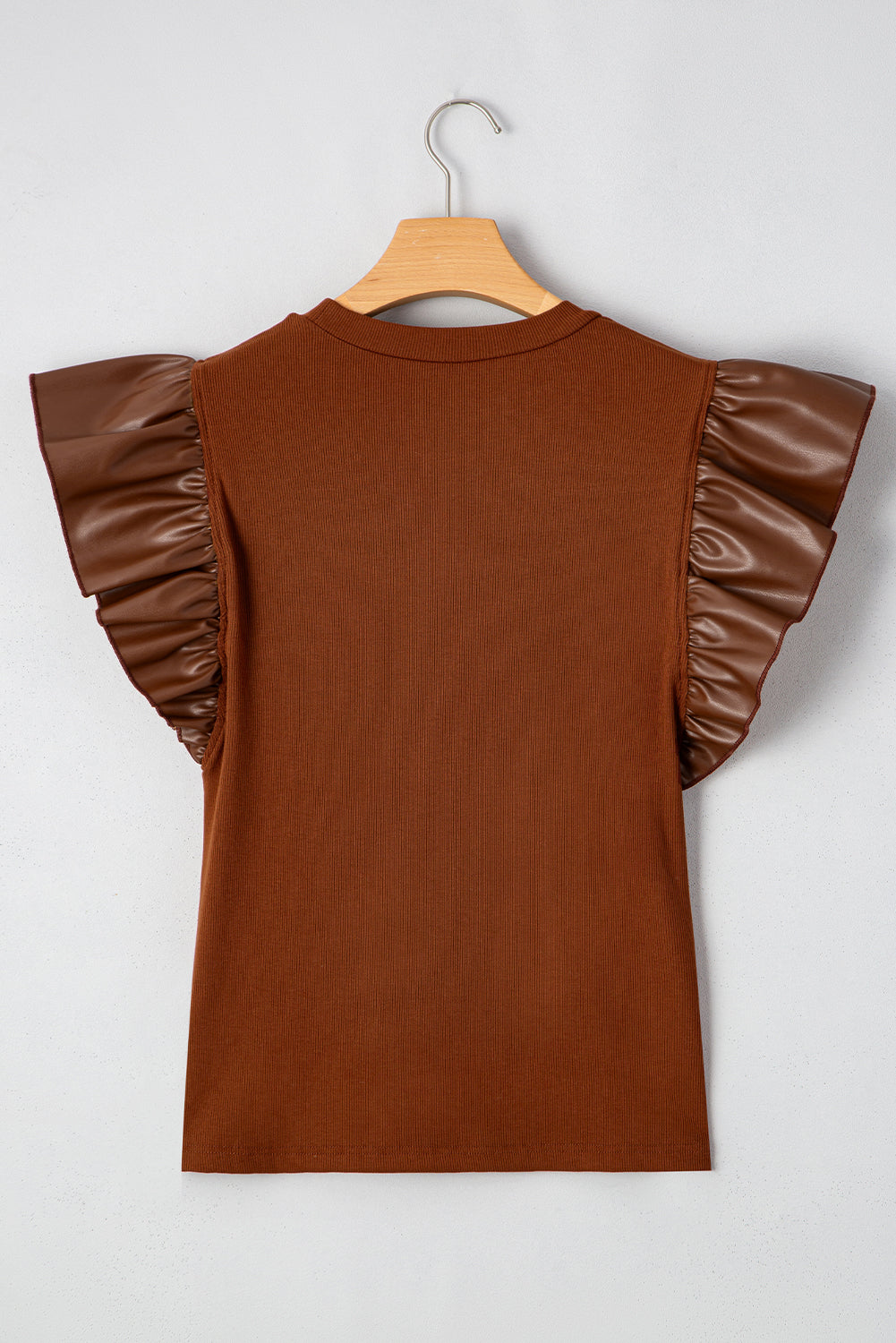 Macy Leather Ruffle Sleeve Blouse