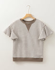 Stripe Contrast Trim Ruffle Sleeve Top