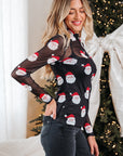Santa Christmas Mesh Long Sleeve Top