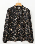 Leopard Lantern Sleeve Pleated Blouse