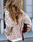 Leopard Drop Shoulder Chunky Cardigan Sweater