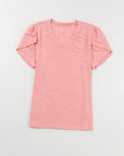 Heathered Petal Sleeve V-Neck T-Shirt