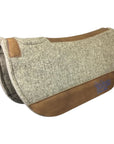 Natural Beige 100% Pressed Wool Round Saddle Pad with Blue Stitching