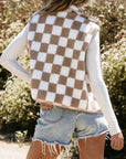 Mindi Checkered Sherpa Collared Jacket Vest