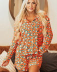 Leopard Long Sleeve Shirt and Shorts Pajama Set