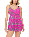 Pink Lightning Bolt Swim Dress & Shorts Set